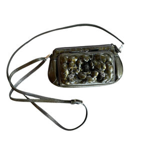 BRIGHTON Rosalie 3D Patent Leather Olive Green Cross Body Bag Purse Clutch